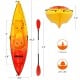 Single sit-on-top kayak in yellow with detachable aluminum paddle, designed for fishing and leisure activities.