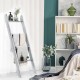 4-tier gray pine wood ladder shelf with non-slip surfaces, ideal for blankets and decor in living room or bedroom.