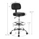 Swivel drafting chair in black with adjustable height, backrest, and footring for ergonomic support during long work.