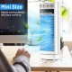 14-inch mini oscillating tower fan in white, featuring 3 speeds, quiet operation, and compact design for easy carrying.