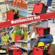 Foldable utility cart in red, designed for shopping and travel, features tri-wheels for climbing stairs and adjustable.