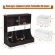 Freestanding brown storage cabinet with three non-woven drawers and two open shelves for versatile organization.