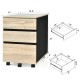 3-drawer mobile file cabinet in engineered wood with wheels, featuring 2 small and 1 large drawer for versatile storage.