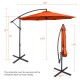 10FT offset umbrella in orange with 8 iron ribs and cross base, featuring tilt adjustment for customizable shade.