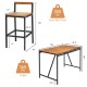 7-piece acacia wood patio rattan bar set with 6 stools, umbrella hole, and space-saving design for outdoor gatherings.