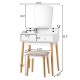Makeup vanity set with unique shape mirror, 6 drawers, and solid stool, perfect for cosmetics and home decor.