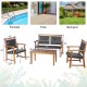 4-piece outdoor patio rattan furniture sofa set with acacia wood frame, ideal for poolside or backyard relaxation.