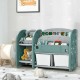 Kids toy storage organizer with 2-tier bookshelf and detachable bins, crafted from safe HDPE material for durable use.