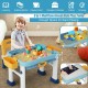 Kids activity table set with sand play area, storage compartments, and building blocks for versatile fun and learning.