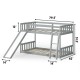 Twin over twin gray bunk bed with slide and ladder, featuring a sturdy frame and safety guardrails for kids.