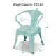 Green stackable steel armchair for kids, featuring ergonomic backrest, sturdy design, and weight capacity of 220 lbs.