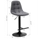Adjustable gray linen bar stool with T-shaped footrest and 360-degree swivel, ideal for kitchens and cafes.