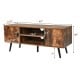 Industrial TV stand in rustic brown with storage cabinets, 47" wide, designed for TVs up to 55", ideal for living rooms.