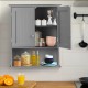 Dark gray wall-mounted bathroom storage cabinet featuring two doors and an open shelf for stylish organization.
