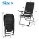 Folding patio chair with adjustable backrest in black, made of steel and oxford fabric, perfect for outdoor relaxation.