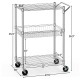 3-tier rolling utility cart with adjustable shelves, sturdy metal frame, and lockable wheels for versatile home use.