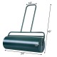 Tow lawn roller with a 24 x 13 inch water-filled drum, green metal construction, and foldable handles for easy storage.