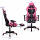 Pink PU leather gaming chair with adjustable backrest, footrest, and USB massage lumbar pillow for ultimate comfort.