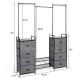 Portable multifunctional dresser with 8 fabric drawers and metal rack, featuring hanging rods and adjustable feet for.