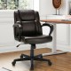 Adjustable leather executive office chair with armrests, ergonomic design, and 360° swivel for home office use.