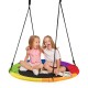 Two children enjoying the multicolor 40-inch flying saucer tree swing, perfect for outdoor fun and relaxation.