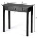 Compact black console table with drawer, made of wood and MDF, ideal for living room or hallway storage.