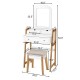 Vanity table set with large mirror, white finish, and cushioned stool, perfect for makeup and storage.