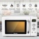 Compact 0.9 Cu.ft retro countertop microwave oven in white with 5 power levels and child lock, ideal for small spaces.