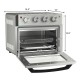 19 Qt convection air fryer toaster oven with transparent window, 4 knobs, and 5 accessories for versatile cooking.
