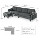 Reversible L-shaped sectional sofa in gray with movable ottoman, breathable linen fabric, and storage bag for.