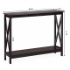 Dark brown 2-tier console table with X-design, 39.5" wide, ideal for living rooms and entryways, offering stylish.