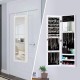 Wall-mounted jewelry cabinet with full-size mirror, featuring organized storage for rings, earrings, and accessories in.