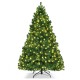7-foot PVC artificial Christmas tree with warm white LED lights, featuring hinged branches for easy setup and a sturdy.