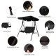Cushioned loveseat swing glider in black with a durable steel frame and waterproof canopy for outdoor relaxation.