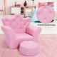 Children's pink upholstered princess sofa with diamond decoration and matching ottoman, perfect for playrooms and.