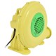 Side view of the yellow 480W air blower pump fan with a green grille, designed for inflating bounce houses and water.
