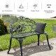 Antique rose-style outdoor cast aluminum patio bench in antique green, perfect for garden relaxation and decoration.