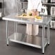 Stainless steel commercial kitchen prep table shown in use, ideal for food preparation with anti-rust and easy-clean.