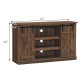 Sliding barn TV stand console in brown with sliding doors, accommodating TVs up to 60", ideal for rustic decor.
