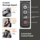 Shiatsu neck massager control panel showing 3-speed settings, heat function, and ergonomic design for personalized.