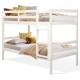 Twin wooden bunk bed in white with guardrails and wide ladder, perfect for space-saving in children's rooms.