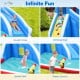 Inflatable Shark Bounce House featuring a water slide, climbing wall, splash pool, and water cannon for backyard fun.
