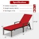 Red outdoor lounge chair with adjustable backrest, removable cushion, and sturdy steel frame for patio relaxation.