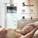 Portable 8000BTU air conditioner in white with remote control, featuring sleep mode and quiet operation for bedrooms.