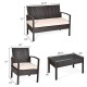 Loveseat and single sofas from the 4 Pieces Patio Rattan Conversation Set with beige cushions for outdoor relaxation.