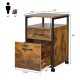 Mobile file cabinet in rustic brown with 2 drawers, open shelf, and rolling casters for versatile office storage.