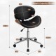 Adjustable black leather office chair with curved seat, bentwood design, and 360° swivel for versatile use.