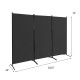 3-panel folding privacy partition screen in black, made of polyester fabric and steel, ideal for office or home use.