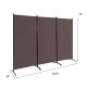 Three-panel privacy partition screen in brown, featuring a sturdy steel frame and adjustable design for versatile room.