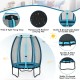 4 feet kids trampoline with blue enclosure net, featuring a waterproof jumping mat and safety bungee cord cover for.
